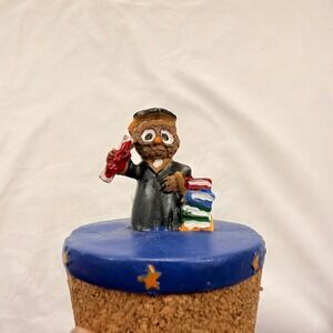 Vintage Graduation Owl Bottle Stopper Hand Painted Scholar with Books and Cork